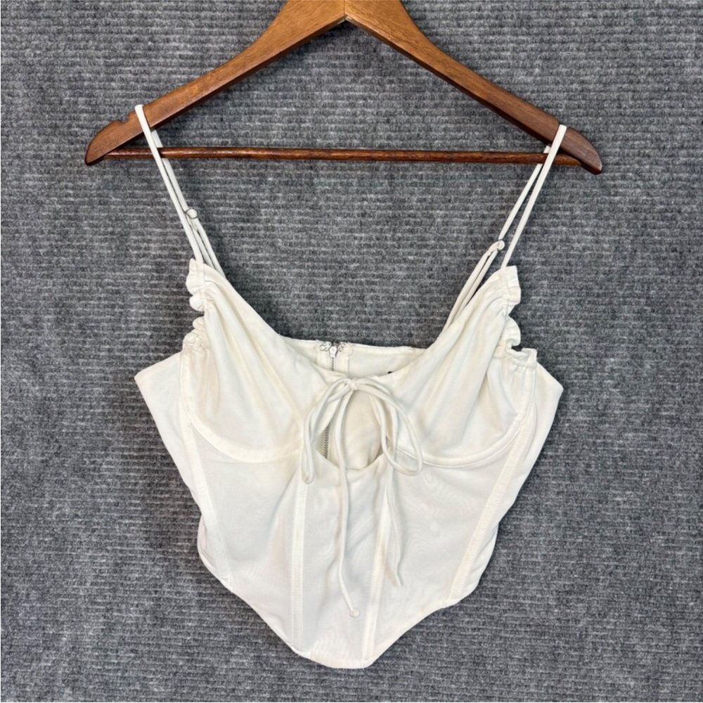 Neutral Cream Mini Dress with Tie Front